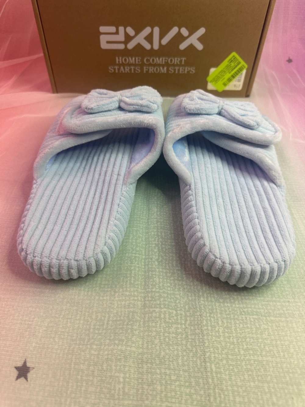 Baby Blue Ribbed Bow Slide Slippers - Picture 5 of 10